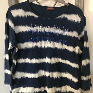 Tie dye 3/4 inch sleeve embellished shirt